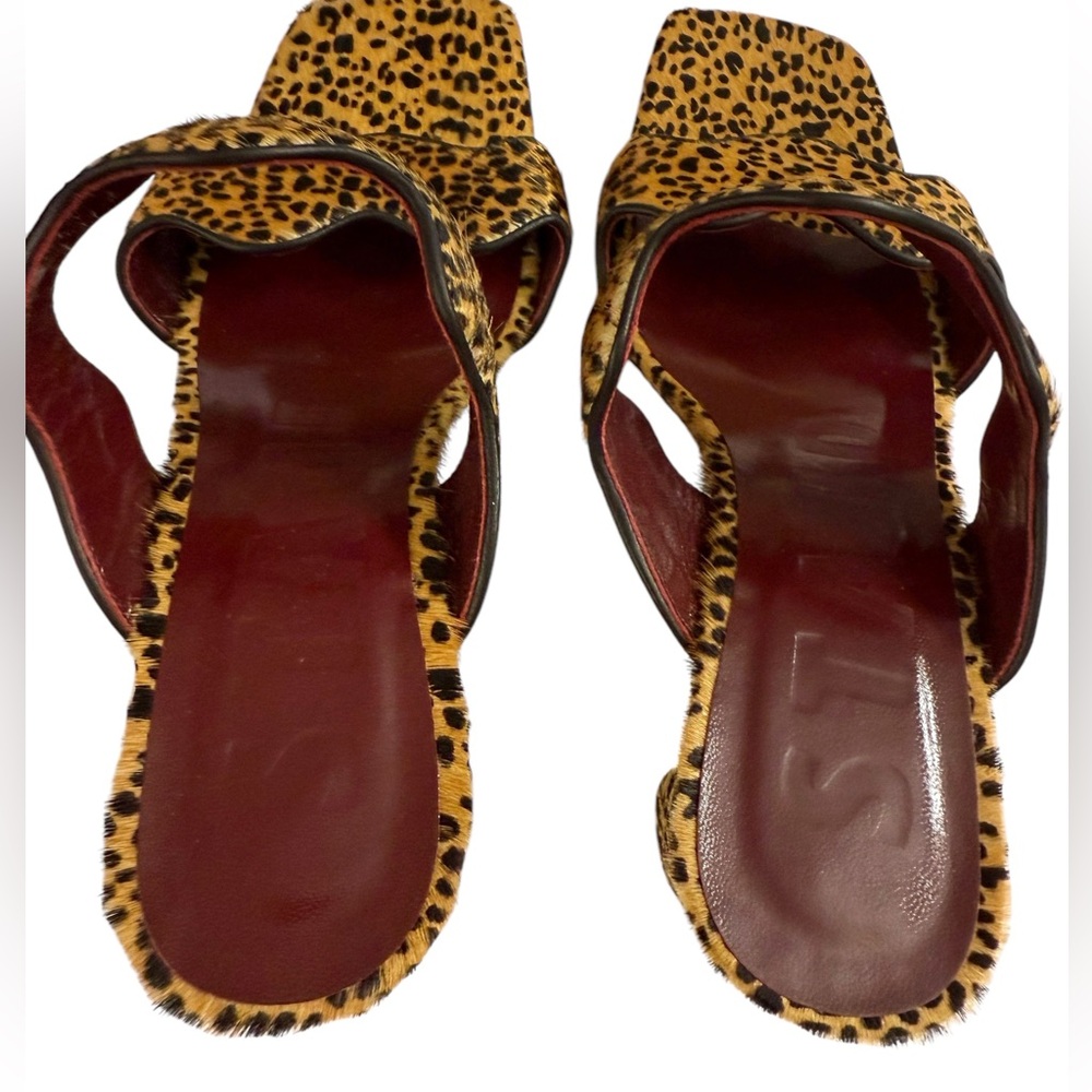 NEW STAUD Frankie Wavy Cheetah Print Calf Hair Block Heel Sandals Sz 8.5 - Picture 11 of 16